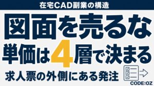 CADオペレーターの在宅副業を解説する記事のアイキャッチ画像。図面を売るな、単価は4層で決まる