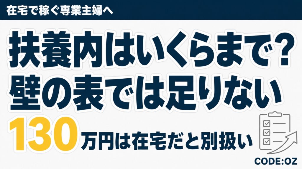記事「専業主婦の副業は扶養内でいくらまで」のアイキャッチ画像。扶養内はいくらまで?壁の表では足りない
