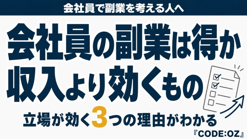 記事「会社員が副業をするメリット」のアイキャッチ画像。収入より先に効くのは、焦らず断れる立場だと伝えている
